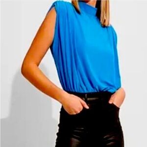 Express blue mock neck open back bodysuit size Medium